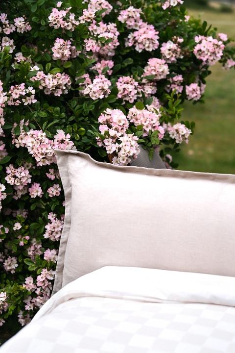 Bouclé bedhead cushion detail