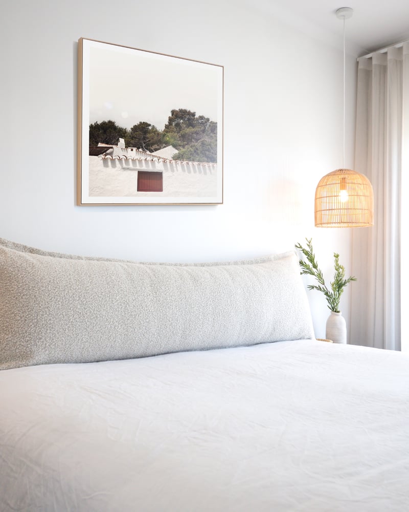 Ecru bouclé bedhead cushion with French seam